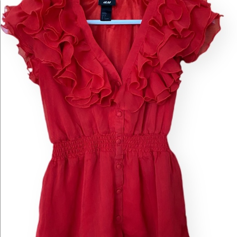 Red raffled blouse H&M
